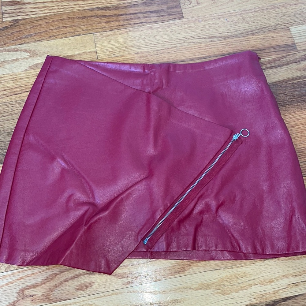 Zara red pleather asymmetric skirt